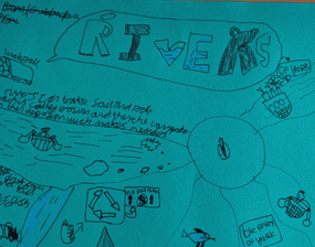 A handrawn poster about rivers drawn by a Grover Primary Academy student