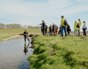 The Environment Agency hydrometry and telemetry team demonstrating their techniques at the Yorkshire Natural Flood Management Community of Pratcice